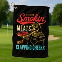 Funny Bbq Meat Groovy Smoking Fun Golf Towel thumb 1