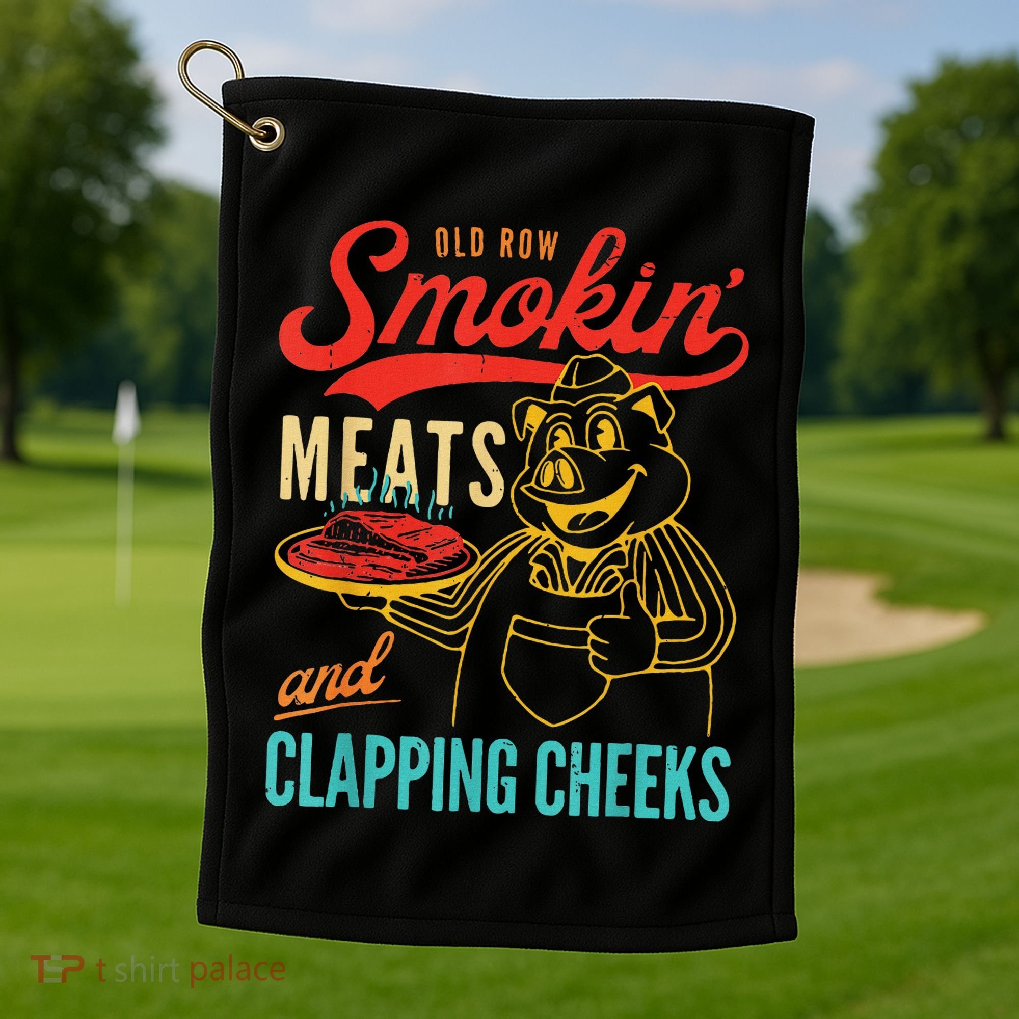 Funny Bbq Meat Groovy Smoking Fun Golf Towel