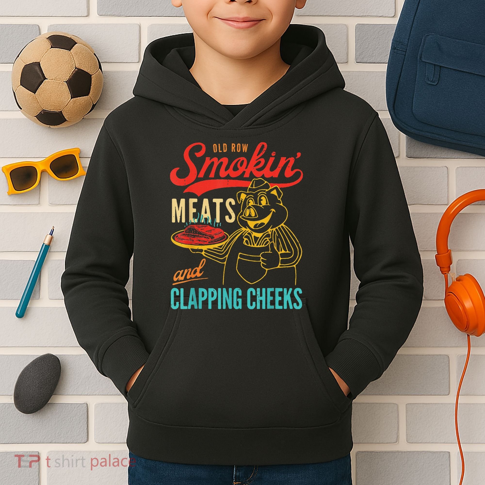 Funny Bbq Meat Groovy Smoking Fun Kids Hoodie