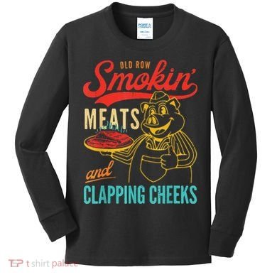 Funny Bbq Meat Groovy Smoking Fun Kids Long Sleeve Shirt