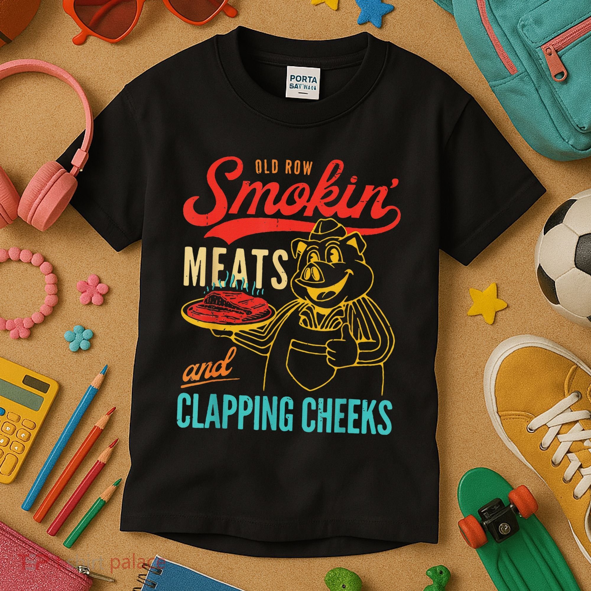 Funny Bbq Meat Groovy Smoking Fun Kids T-Shirt