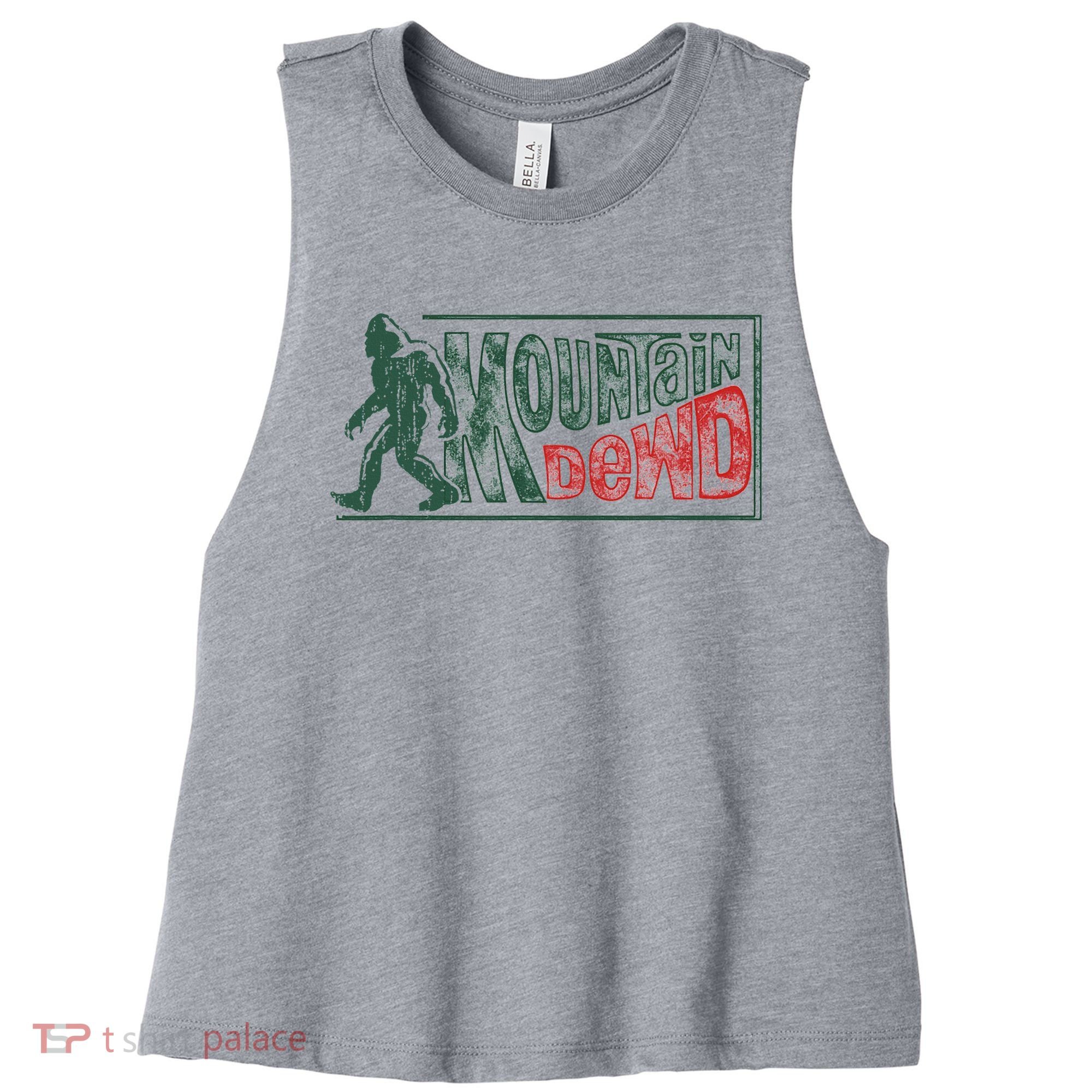 Funny Bigfoot Mountain Dude Hiking Camping Retro Gift Women's Racerback Cropped Tank