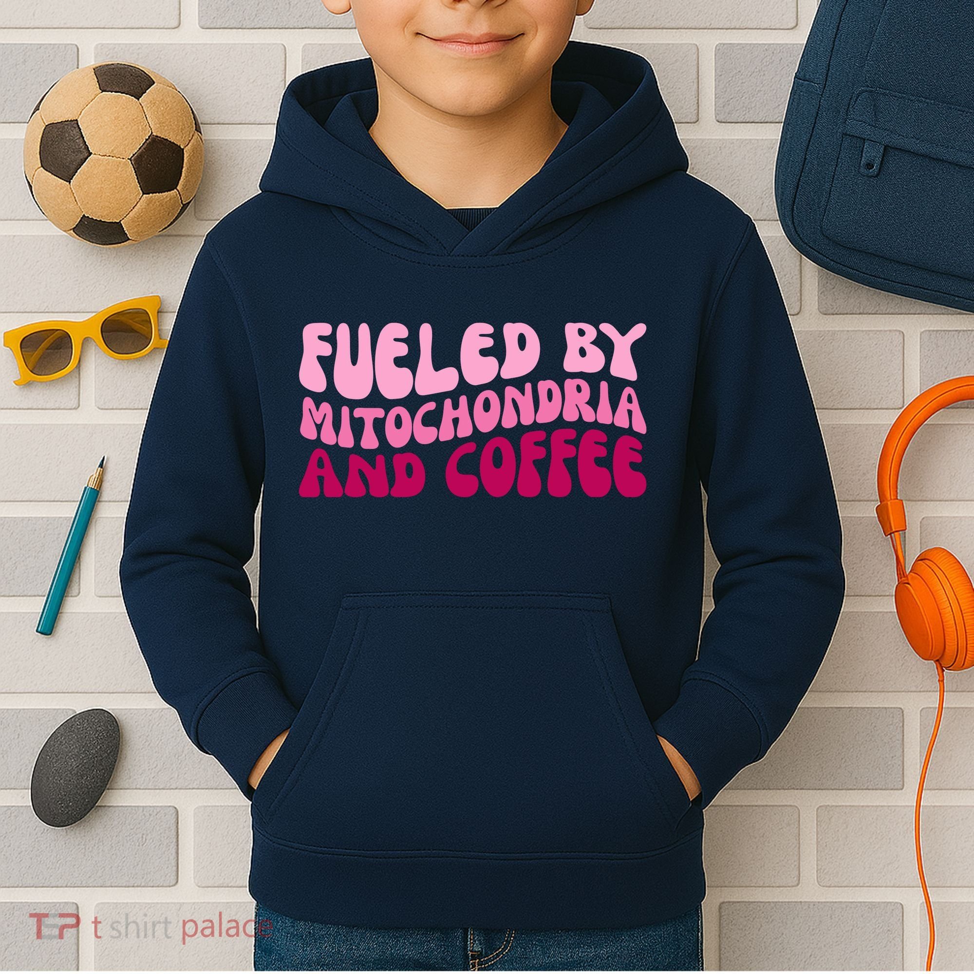 Fueled By Mitochondria And Coffee Funny Kids Hoodie