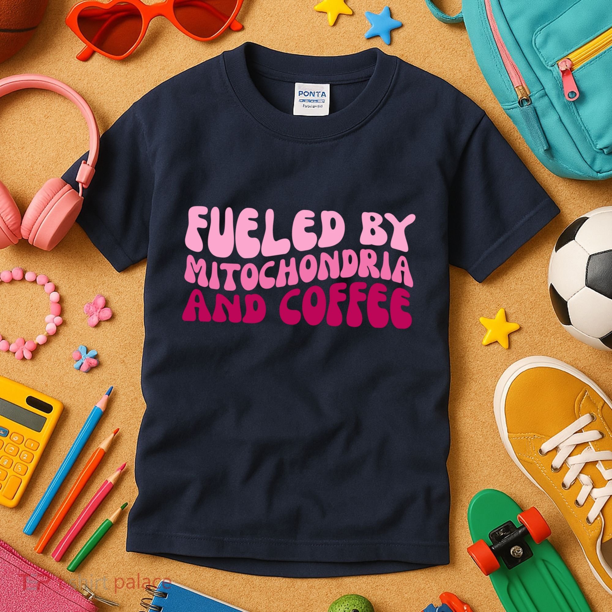 Fueled By Mitochondria And Coffee Funny Kids T-Shirt