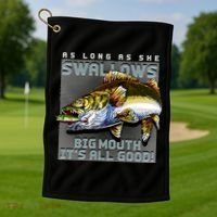 Funny Big Mouth Bass Swallows Golf Towel thumb 1