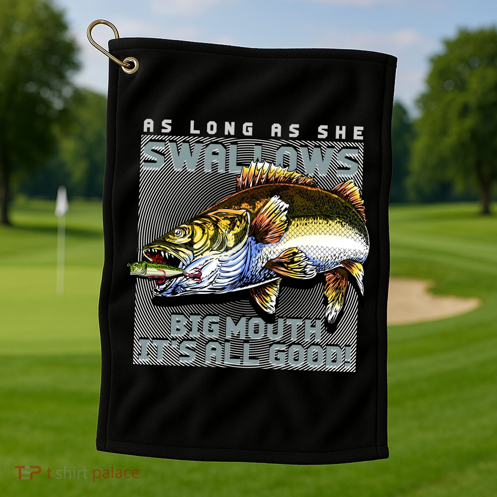 Funny Big Mouth Bass Swallows Golf Towel