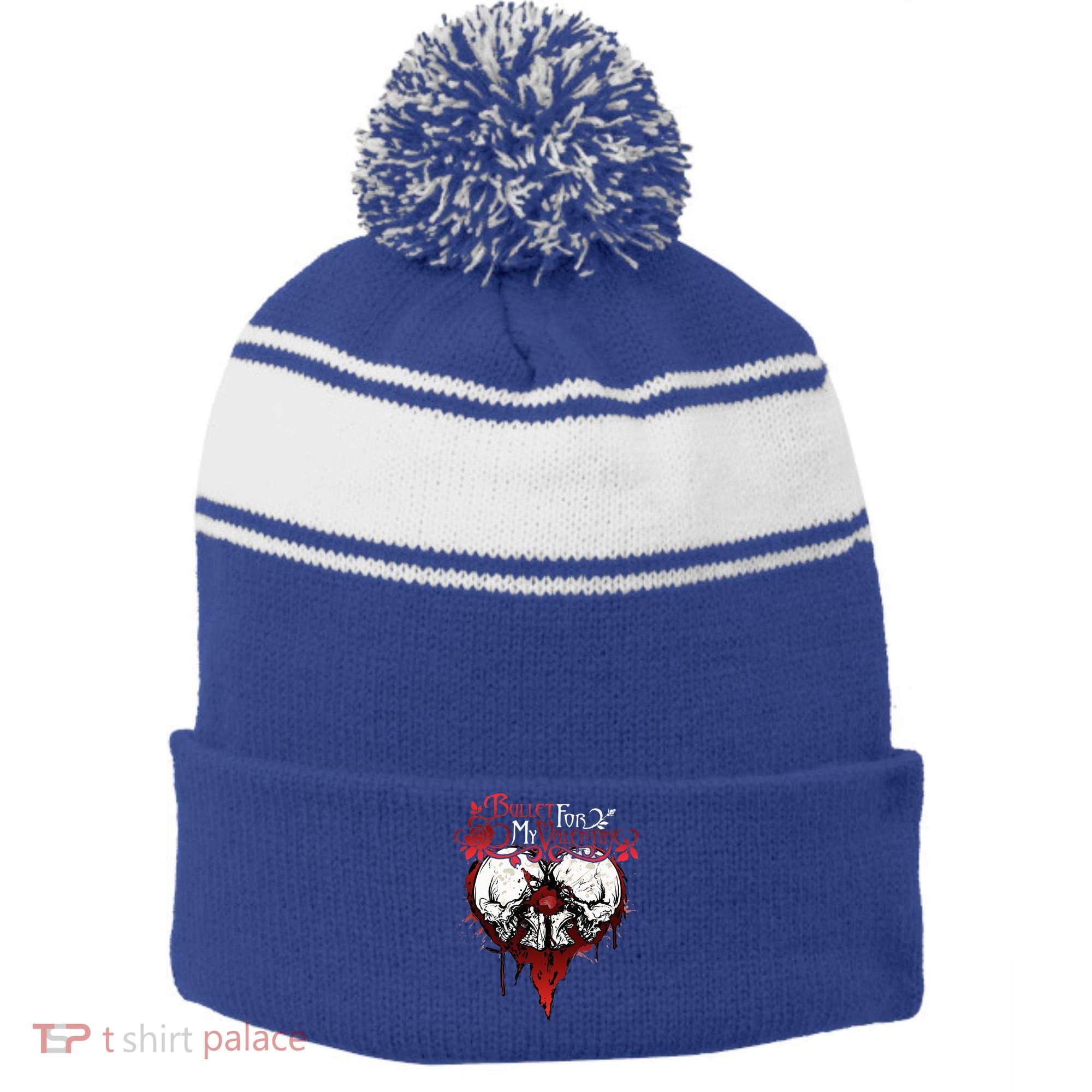 Funny Bullet My For Valentine Splattered Logo Gift Stripe Pom Pom Beanie