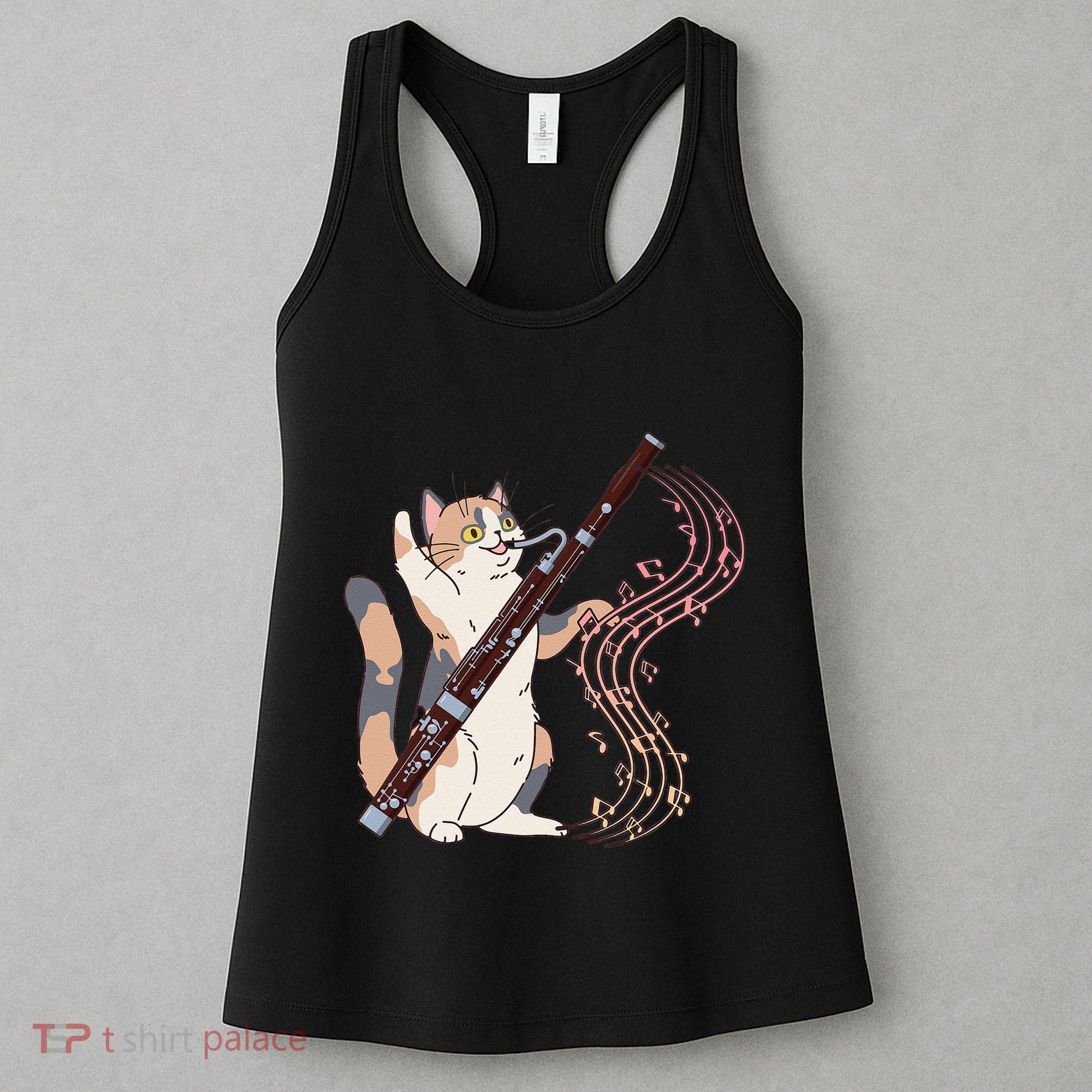 Funny Bassoonist Music Orchestra Cat Playing Bassoon Women's Tank Top