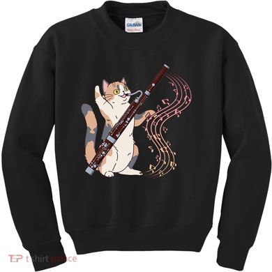Funny Bassoonist Music Orchestra Cat Playing Bassoon Kids Sweatshirt