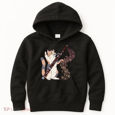 Funny Bassoonist Music Orchestra Cat Playing Bassoon Kids Hoodie
