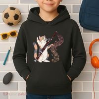 Funny Bassoonist Music Orchestra Cat Playing Bassoon Kids Hoodie thumb 2