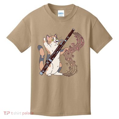 Funny Bassoonist Music Orchestra Cat Playing Bassoon Kids T-Shirt