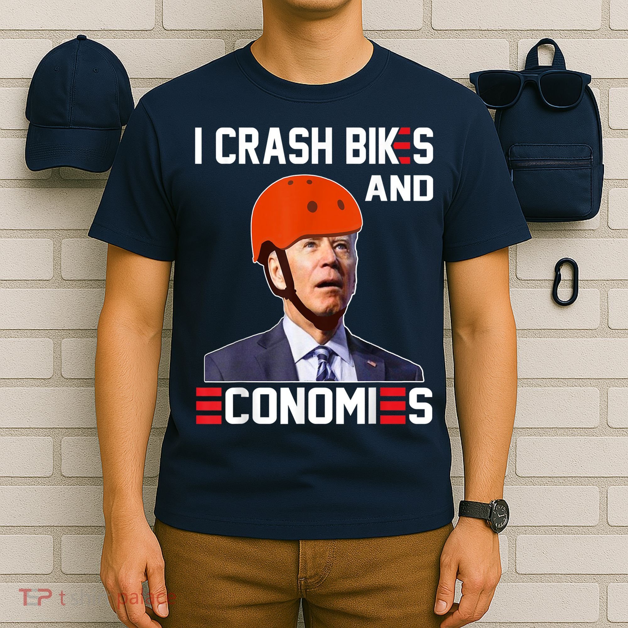 Funny Biden Meme I Crash Bikes And Economies Funny Joe Biden Falling Off Bike T-Shirt