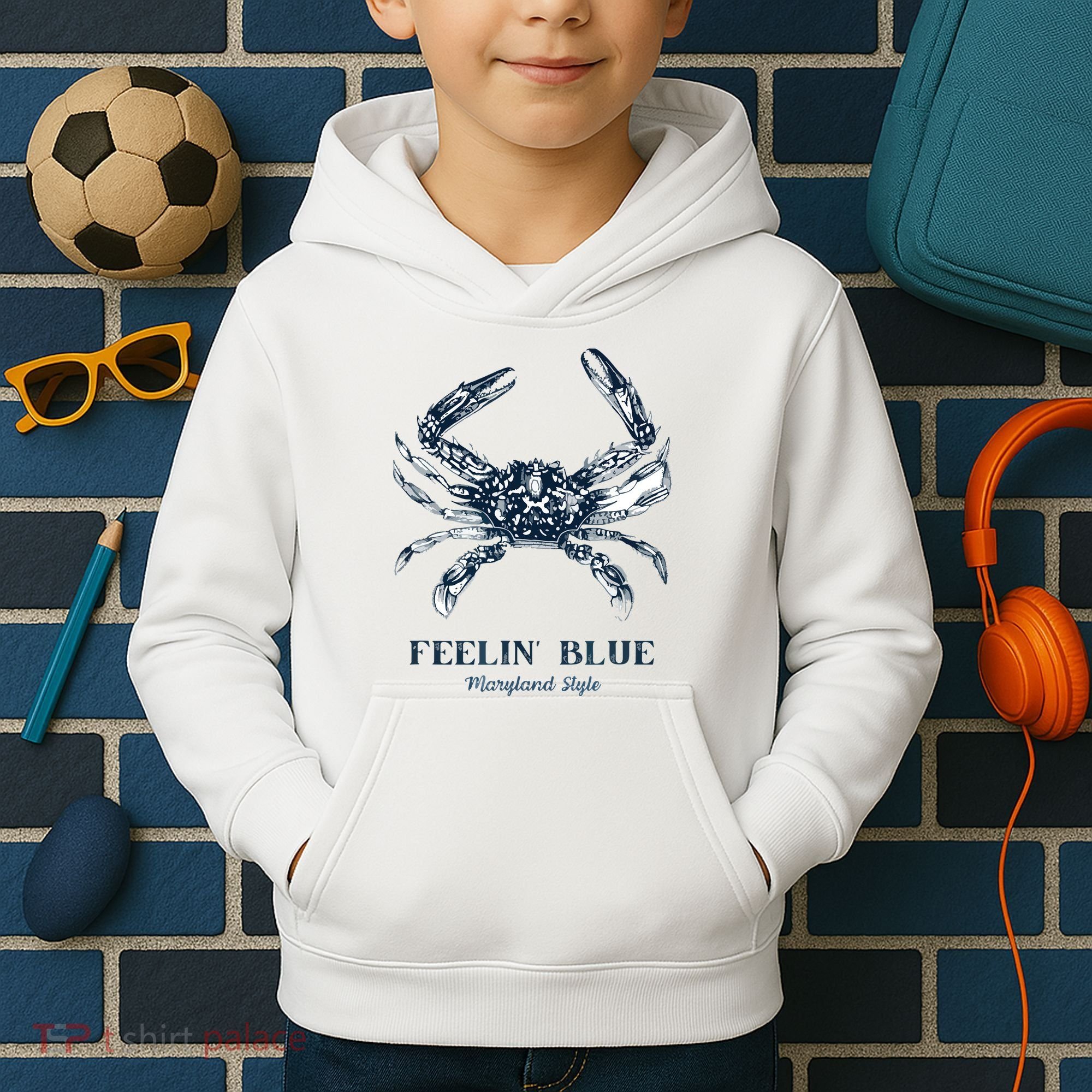 Feelin' Blue Maryland Style Retro Crab Kids Hoodie