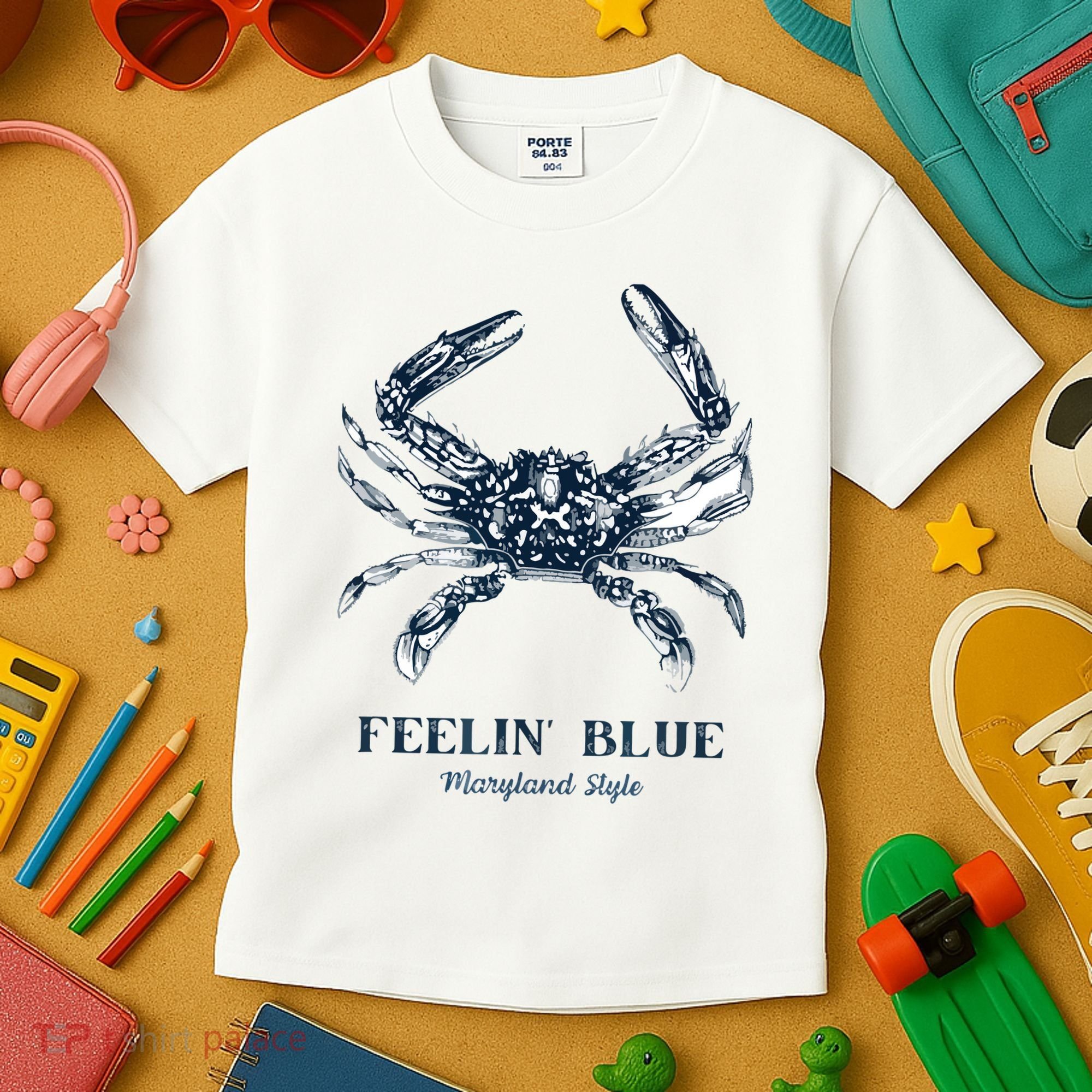 Feelin' Blue Maryland Style Retro Crab Kids T-Shirt