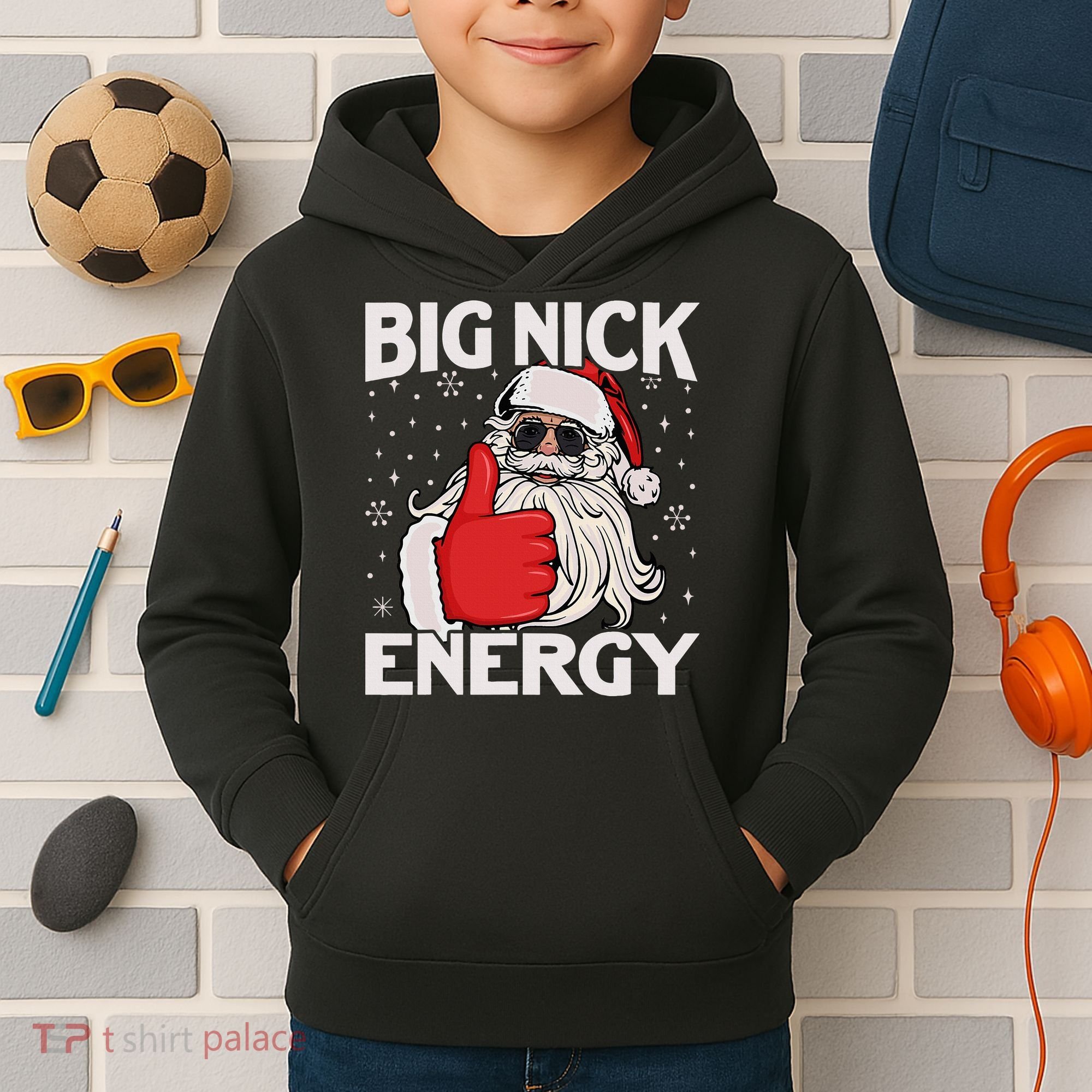 Funny Big Nick Energy Santa Xmas Christmas Kids Hoodie