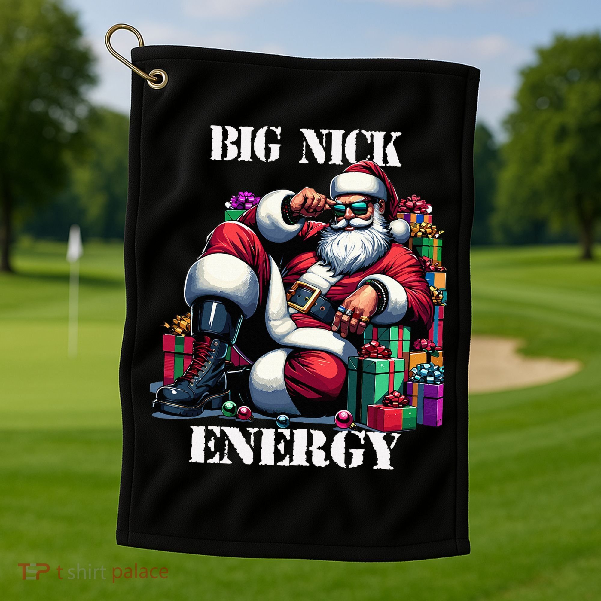 Fun Big Nick Energy Funny Santa Claus Christmas Xmas Cool Golf Towel