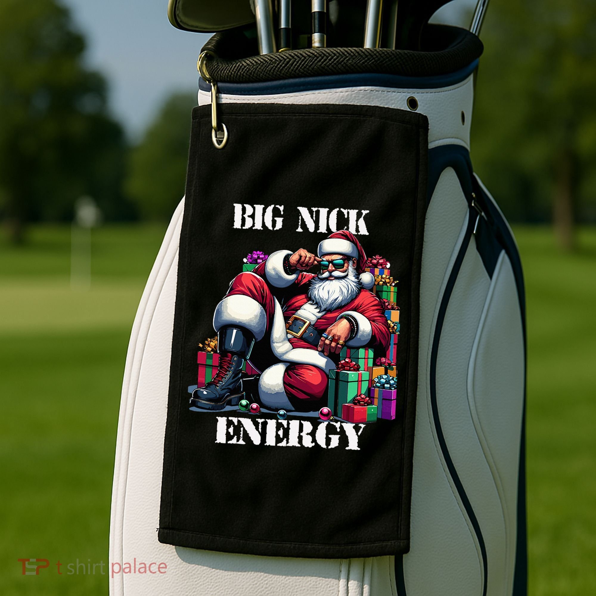 Fun Big Nick Energy Funny Santa Claus Christmas Xmas Cool Golf Towel
