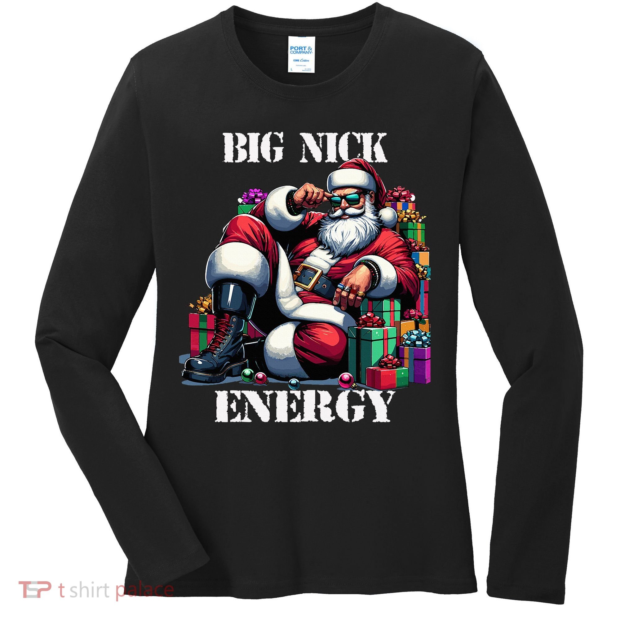 Fun Big Nick Energy Funny Santa Claus Christmas Xmas Cool Women's Long Sleeve Shirt