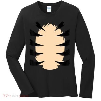 FRONT & BACK Orange Tiger Costume DIY Halloween Costume Women's Long Sleeve Shirt