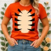 FRONT & BACK Orange Tiger Costume DIY Halloween Costume Women's T-Shirt thumb 2
