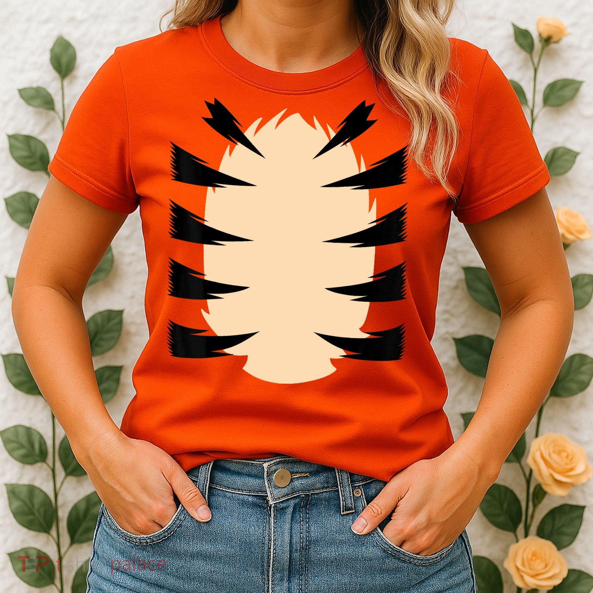 FRONT & BACK Orange Tiger Costume DIY Halloween Costume Women's T-Shirt