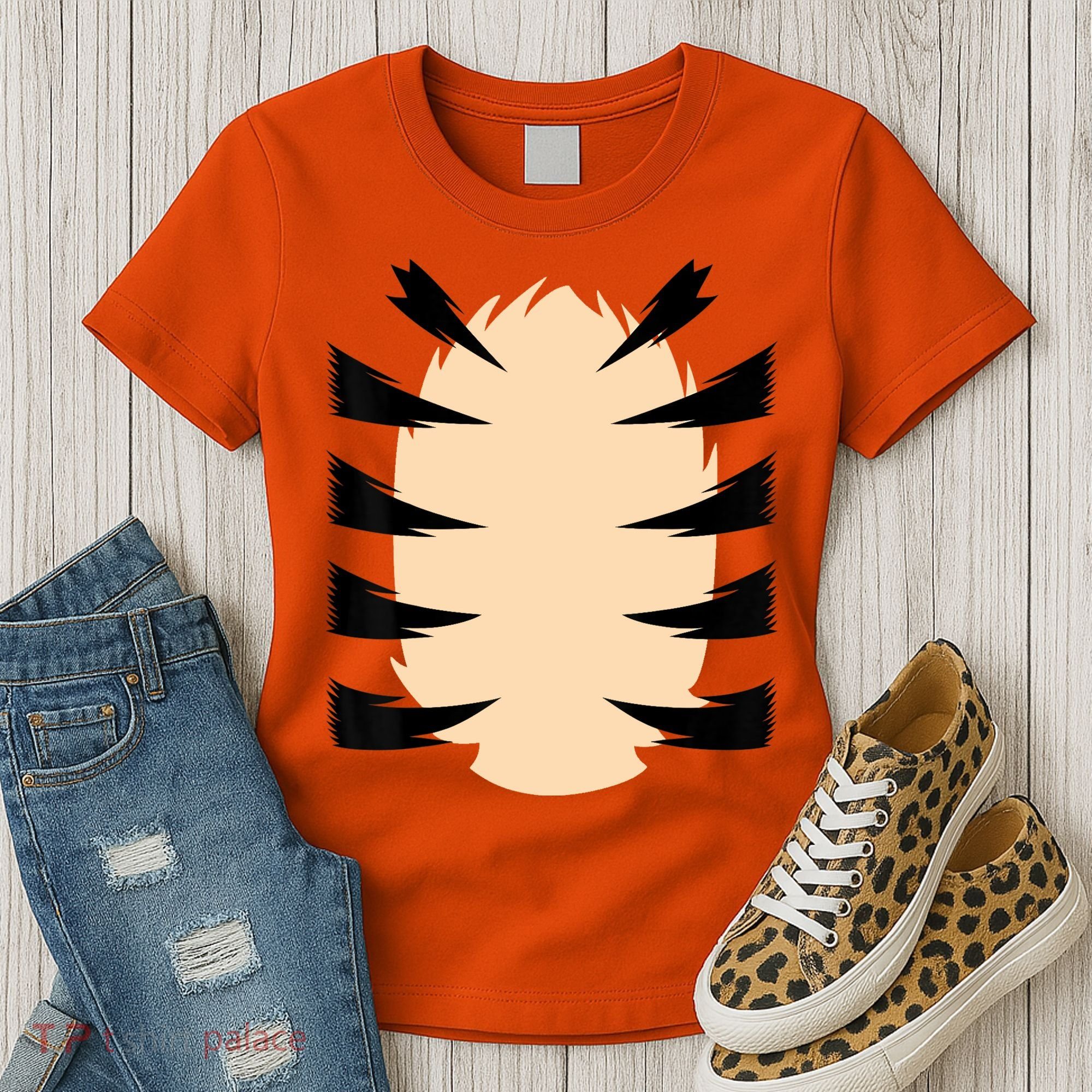 FRONT & BACK Orange Tiger Costume DIY Halloween Costume Women's T-Shirt