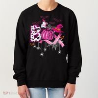 Funny Boo Pumpkin Witch Pink Ribbon Breast Cancer Halloween Women's Sweatshirt thumb 0