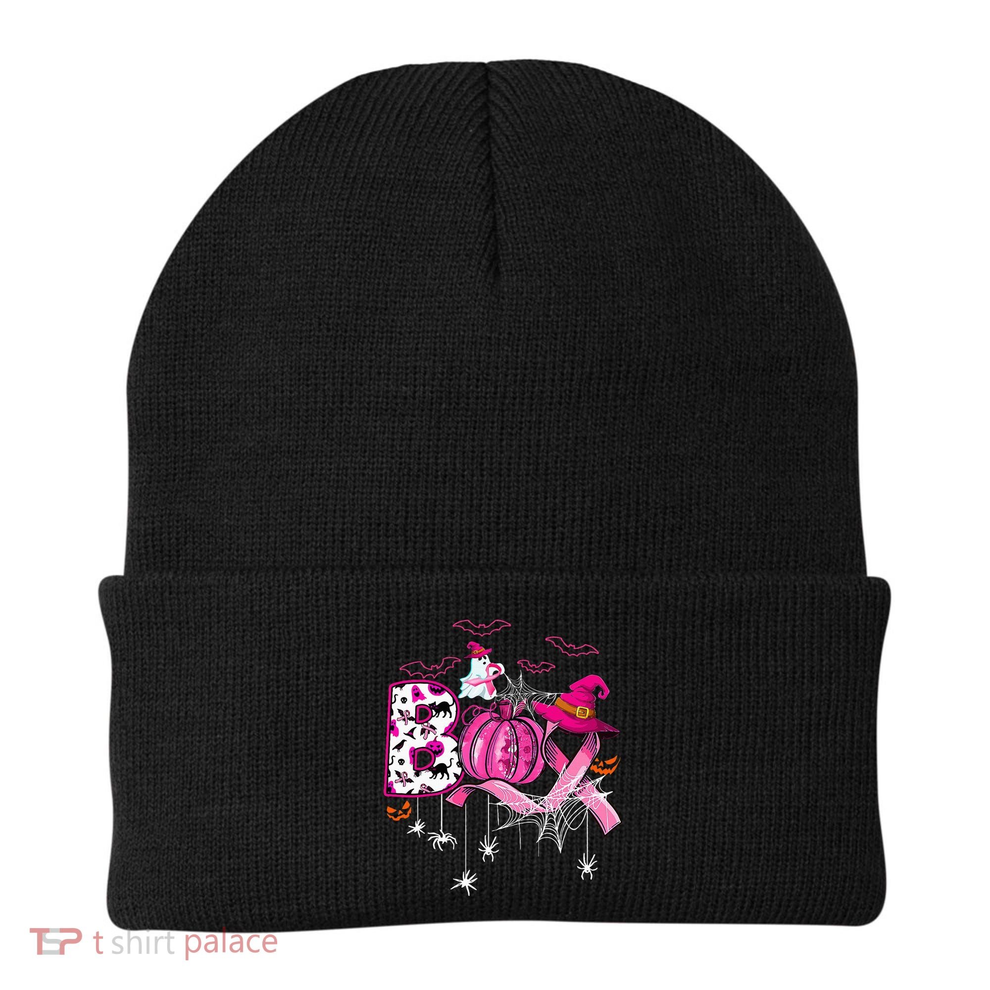 Funny Boo Pumpkin Witch Pink Ribbon Breast Cancer Halloween Beanie