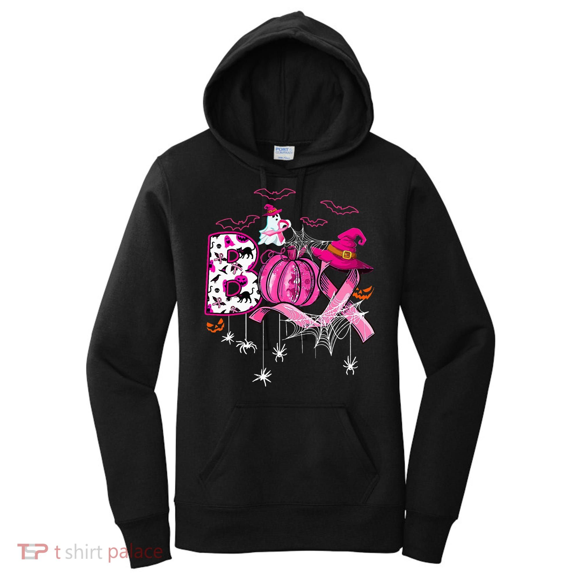 Funny Boo Pumpkin Witch Pink Ribbon Breast Cancer Halloween Women's Hoodie