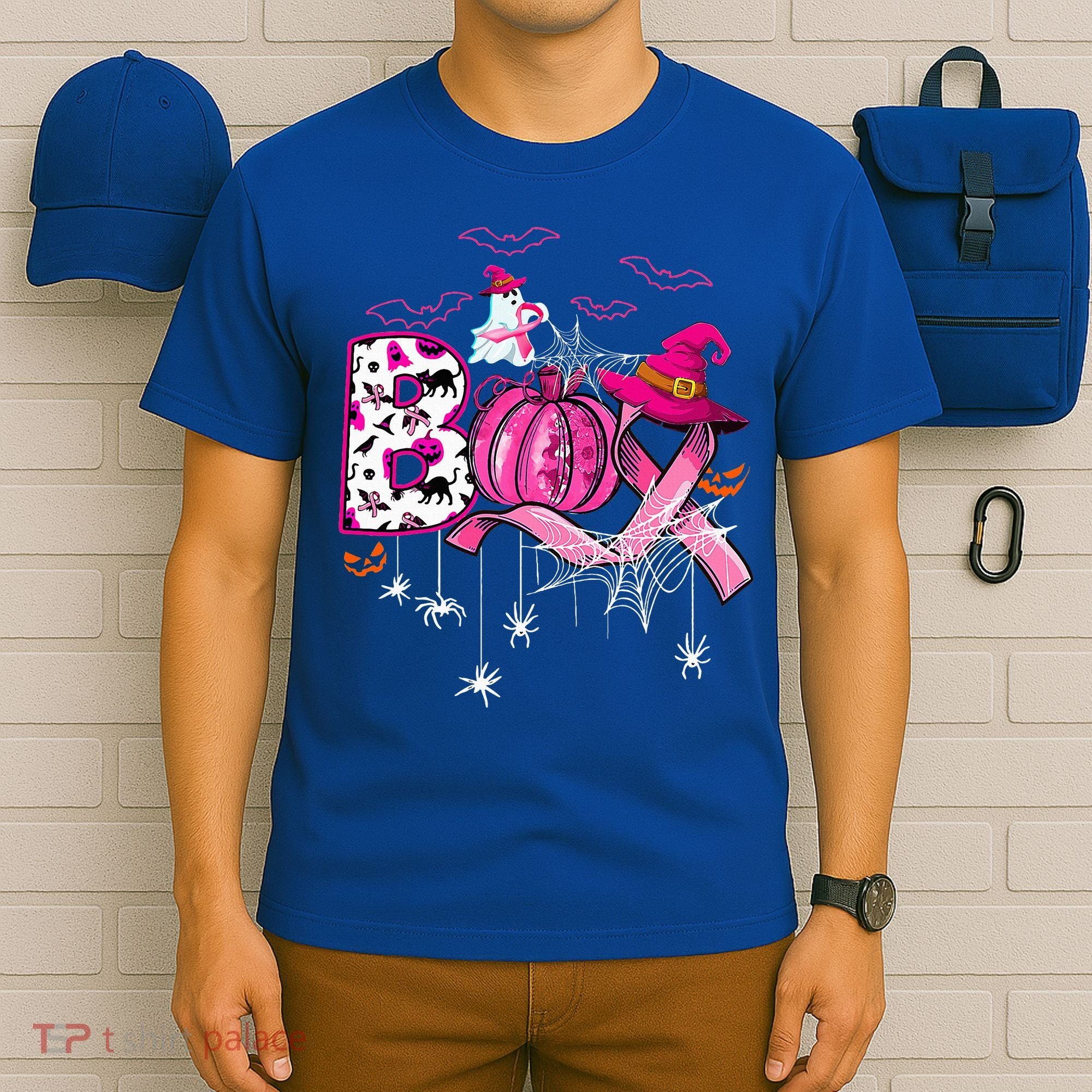 Funny Boo Pumpkin Witch Pink Ribbon Breast Cancer Halloween T-Shirt