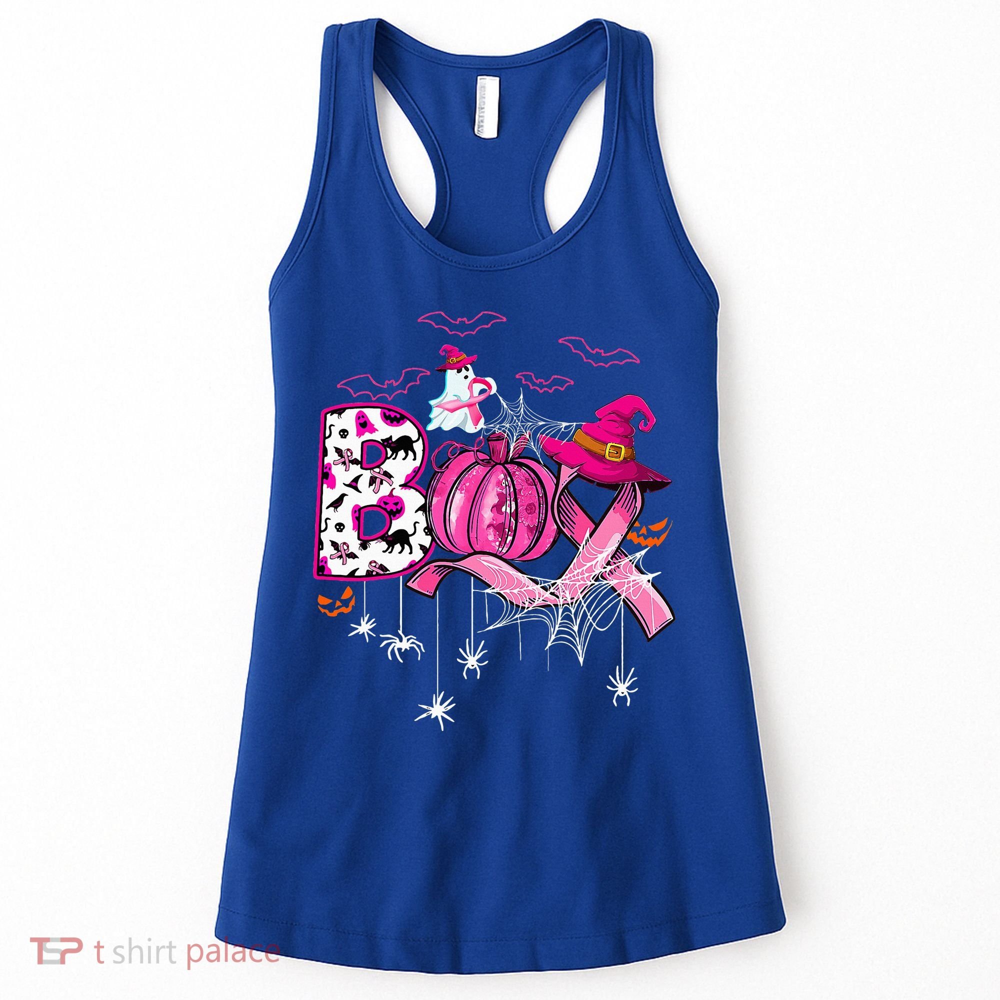 Funny Boo Pumpkin Witch Pink Ribbon Breast Cancer Halloween Women's Tank Top