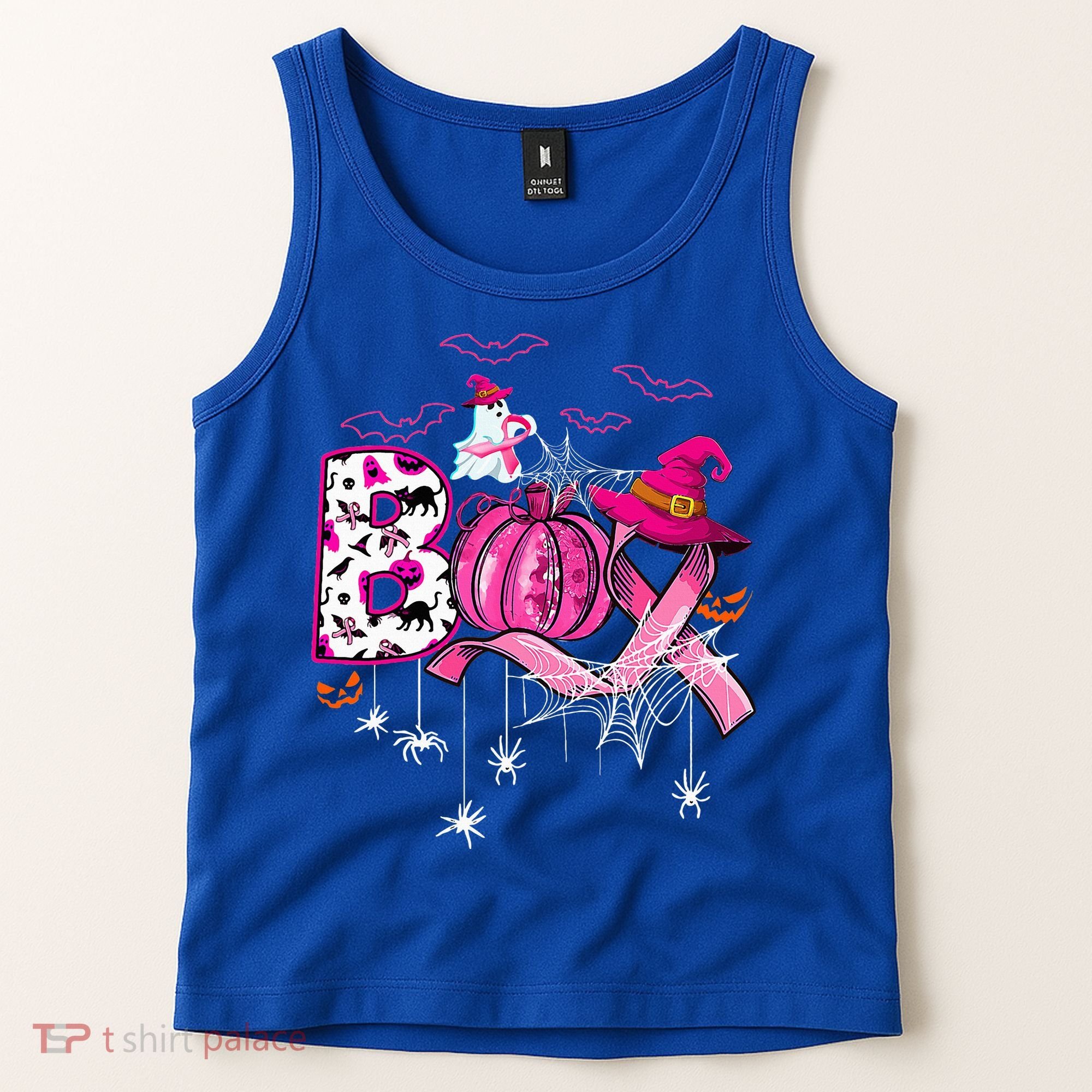 Funny Boo Pumpkin Witch Pink Ribbon Breast Cancer Halloween Tank Top