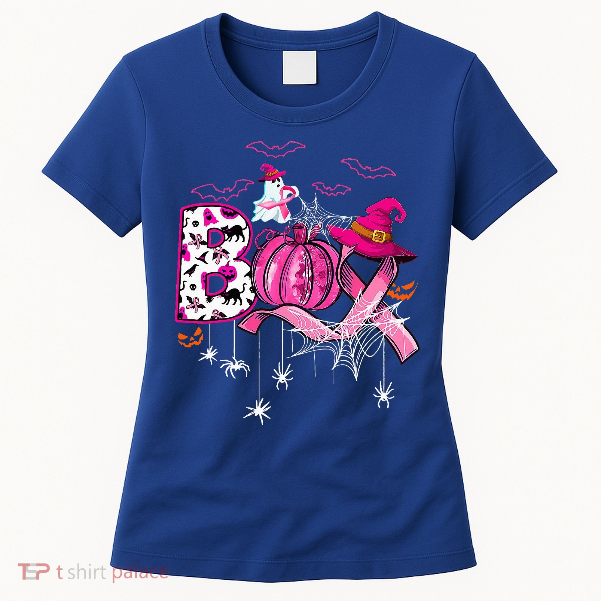 Funny Boo Pumpkin Witch Pink Ribbon Breast Cancer Halloween Women's T-Shirt