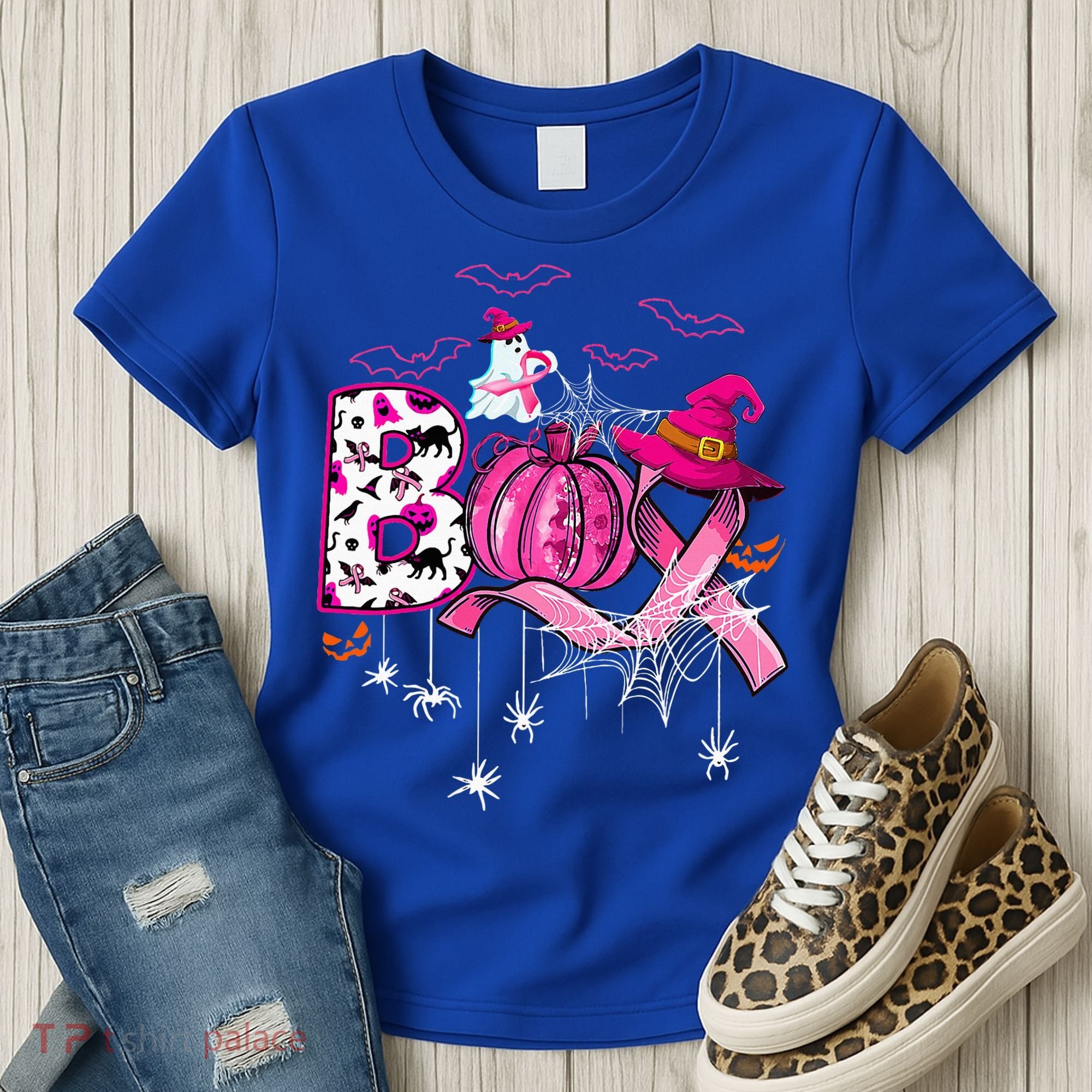 Funny Boo Pumpkin Witch Pink Ribbon Breast Cancer Halloween Women's T-Shirt