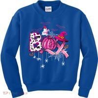 Funny Boo Pumpkin Witch Pink Ribbon Breast Cancer Halloween Kids Sweatshirt thumb 0