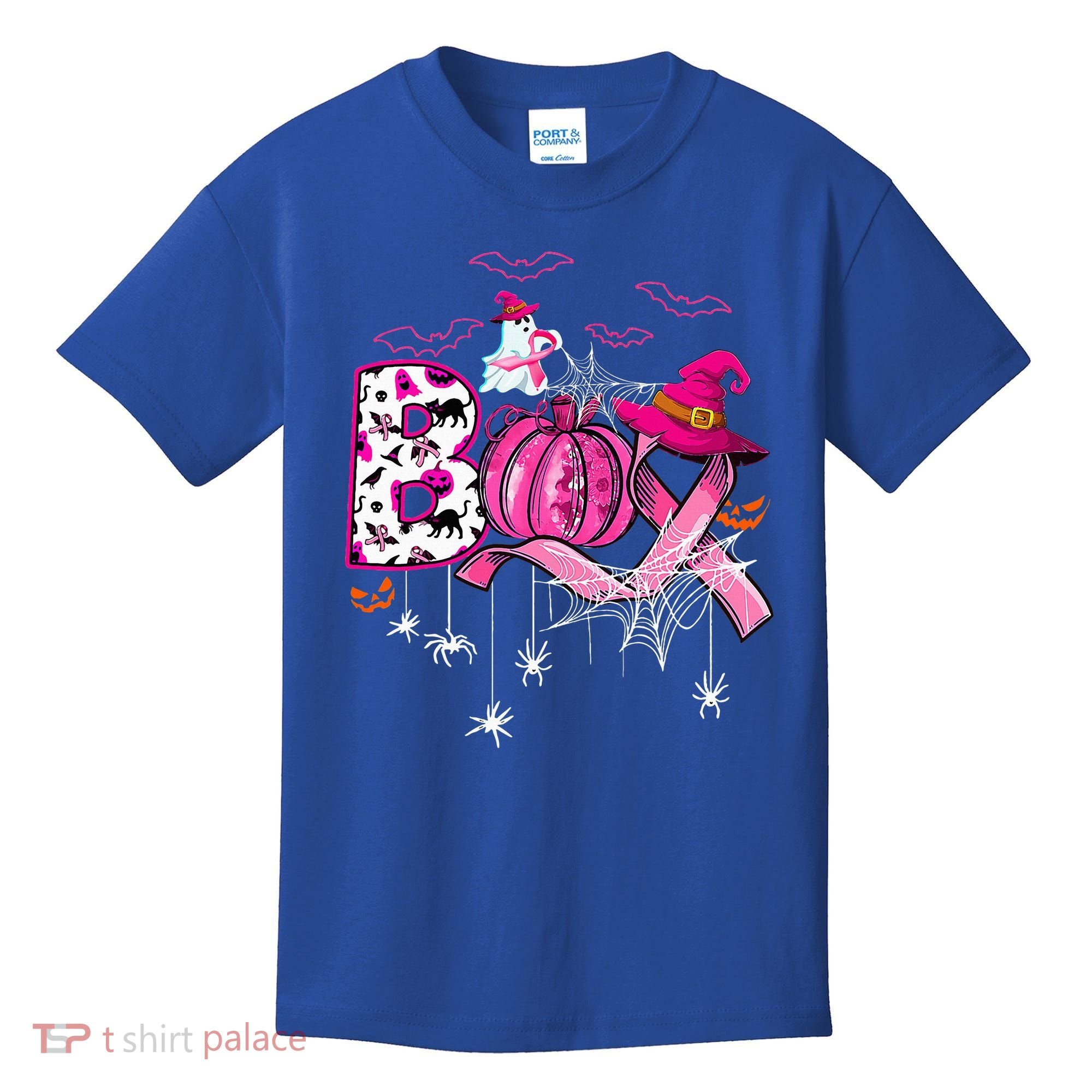 Funny Boo Pumpkin Witch Pink Ribbon Breast Cancer Halloween Kids T-Shirt