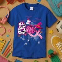 Funny Boo Pumpkin Witch Pink Ribbon Breast Cancer Halloween Kids T-Shirt thumb 3