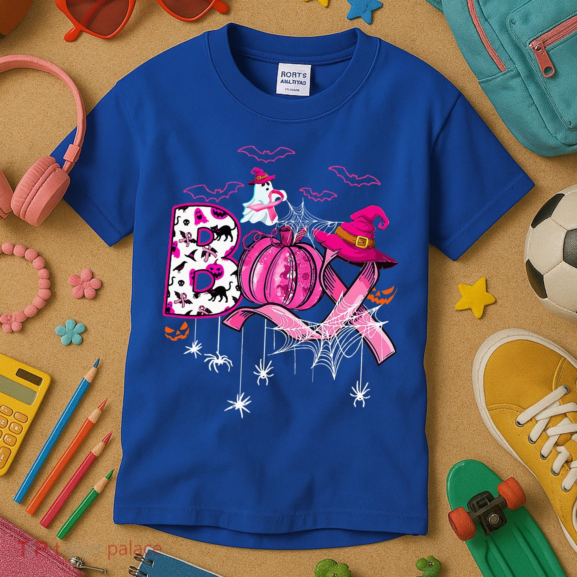 Funny Boo Pumpkin Witch Pink Ribbon Breast Cancer Halloween Kids T-Shirt