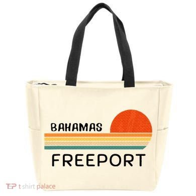 Freeport Bahamas Palm Tree Beach Retro Cool Sunset Novelty Tote Bag