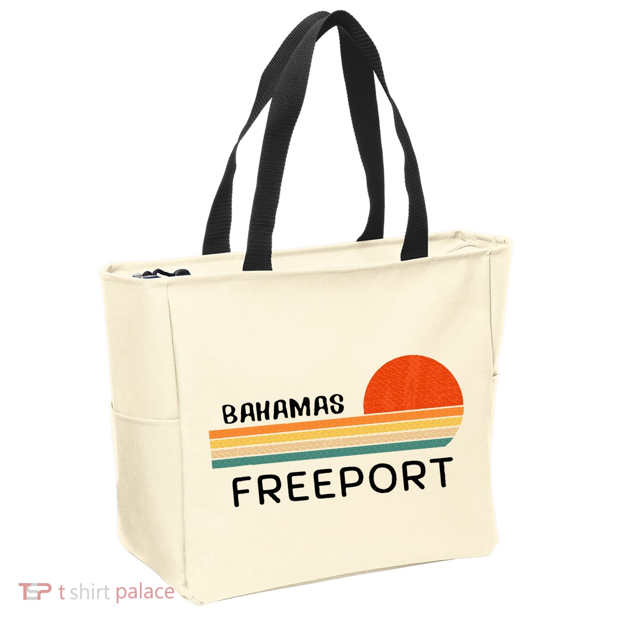 Freeport Bahamas Palm Tree Beach Retro Cool Sunset Novelty Tote Bag