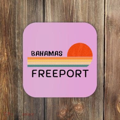 Freeport Bahamas Palm Tree Beach Retro Cool Sunset Novelty Coaster