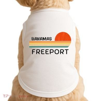 Freeport Bahamas Palm Tree Beach Retro Cool Sunset Novelty Doggie Tank