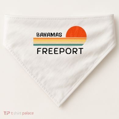 Freeport Bahamas Palm Tree Beach Retro Cool Sunset Novelty USA-Made Doggie Bandana