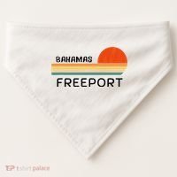 Freeport Bahamas Palm Tree Beach Retro Cool Sunset Novelty USA-Made Doggie Bandana thumb 0