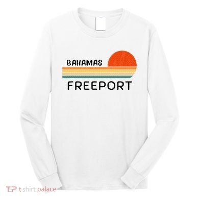 Freeport Bahamas Palm Tree Beach Retro Cool Sunset Novelty Long Sleeve Shirt