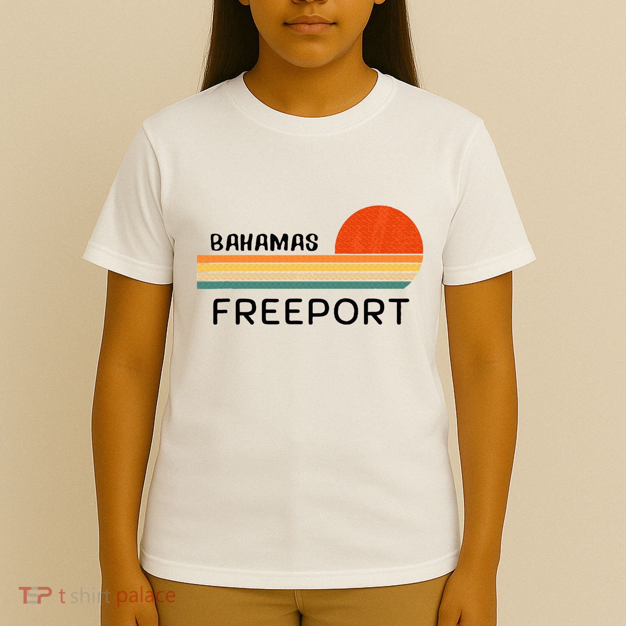 Freeport Bahamas Palm Tree Beach Retro Cool Sunset Novelty T-Shirt