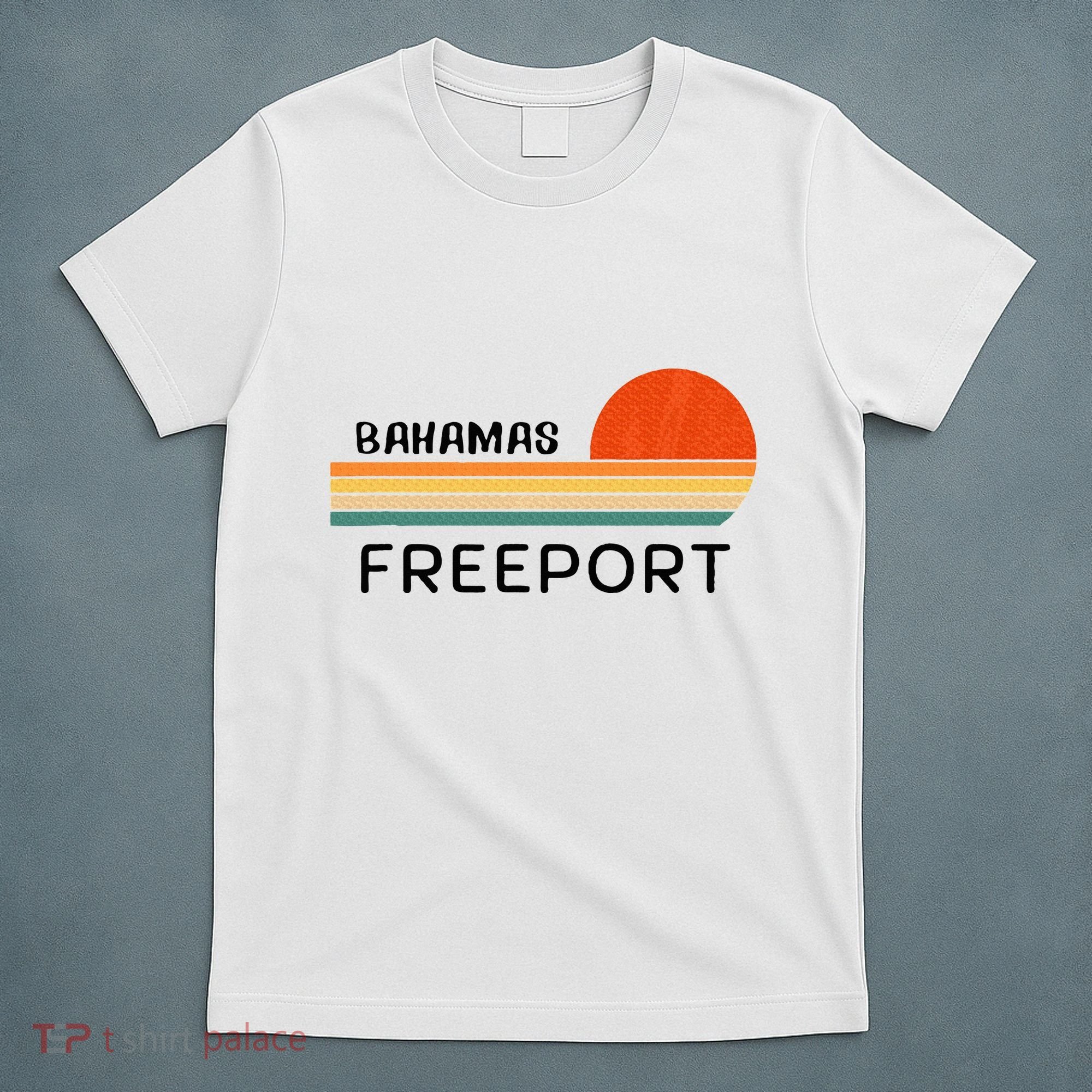 Freeport Bahamas Palm Tree Beach Retro Cool Sunset Novelty T-Shirt