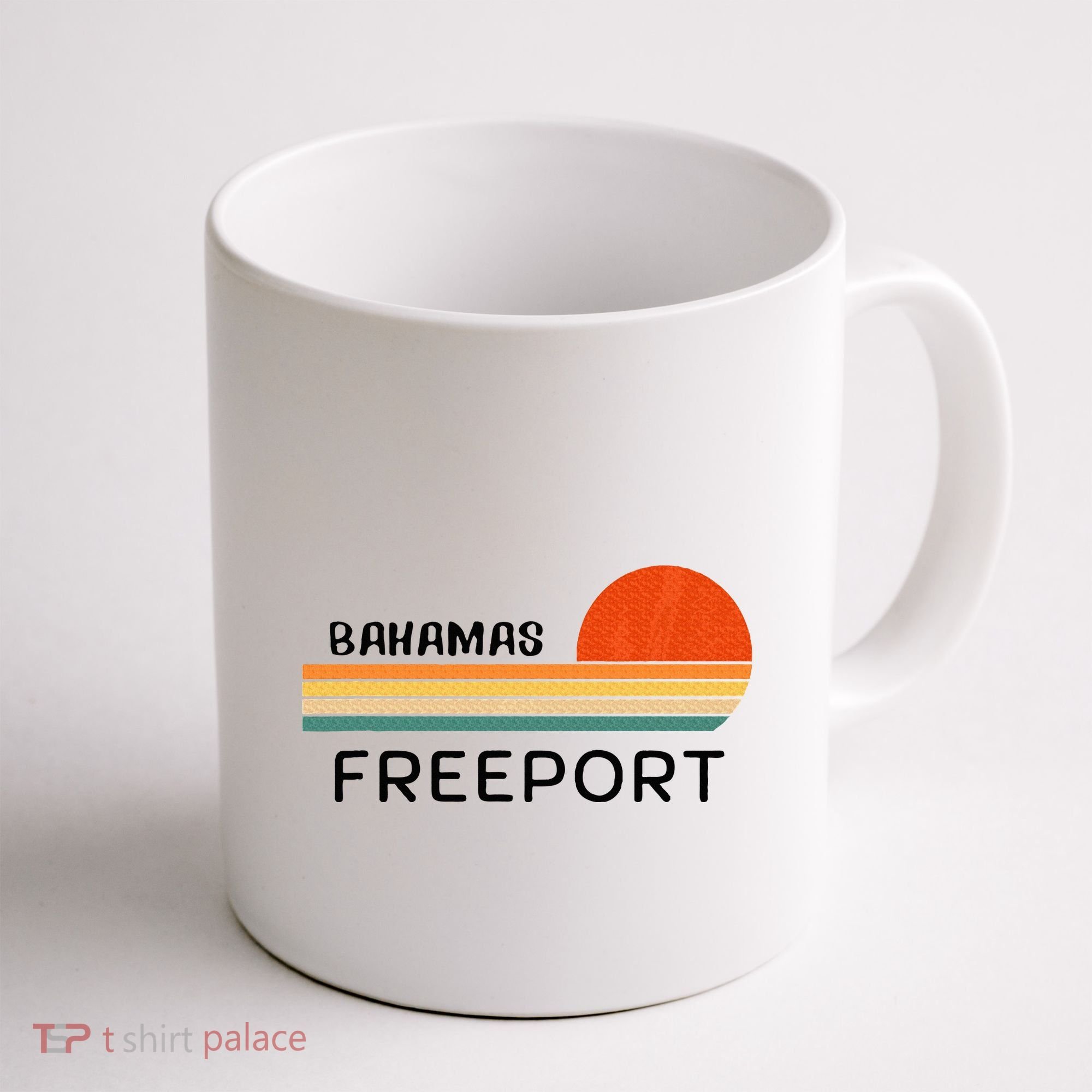 Freeport Bahamas Palm Tree Beach Retro Cool Sunset Novelty Coffee Mug