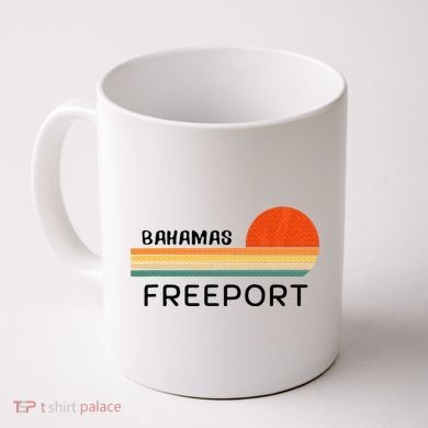 Freeport Bahamas Palm Tree Beach Retro Cool Sunset Novelty Coffee Mug